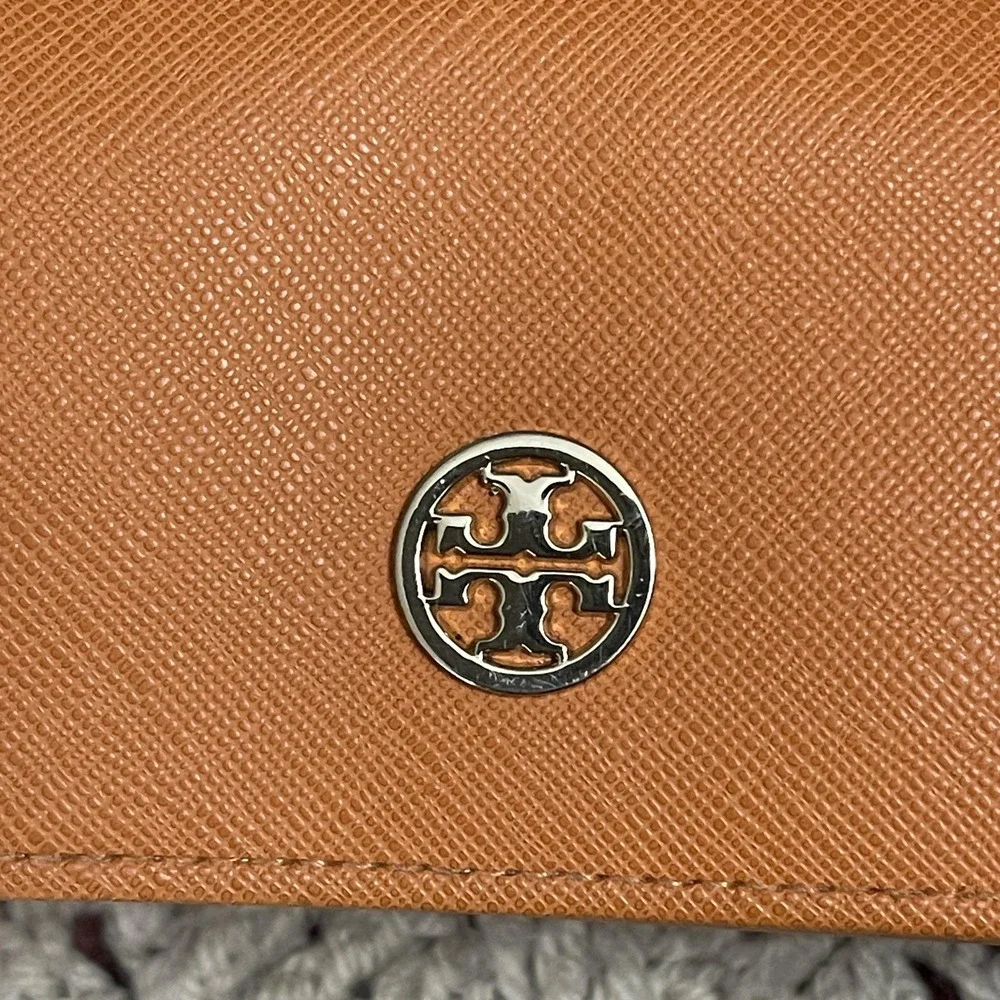 Tory Burch Saffiano Leather Sunglasses Eyeglasses Hard Case Cognac Snap Logo‎